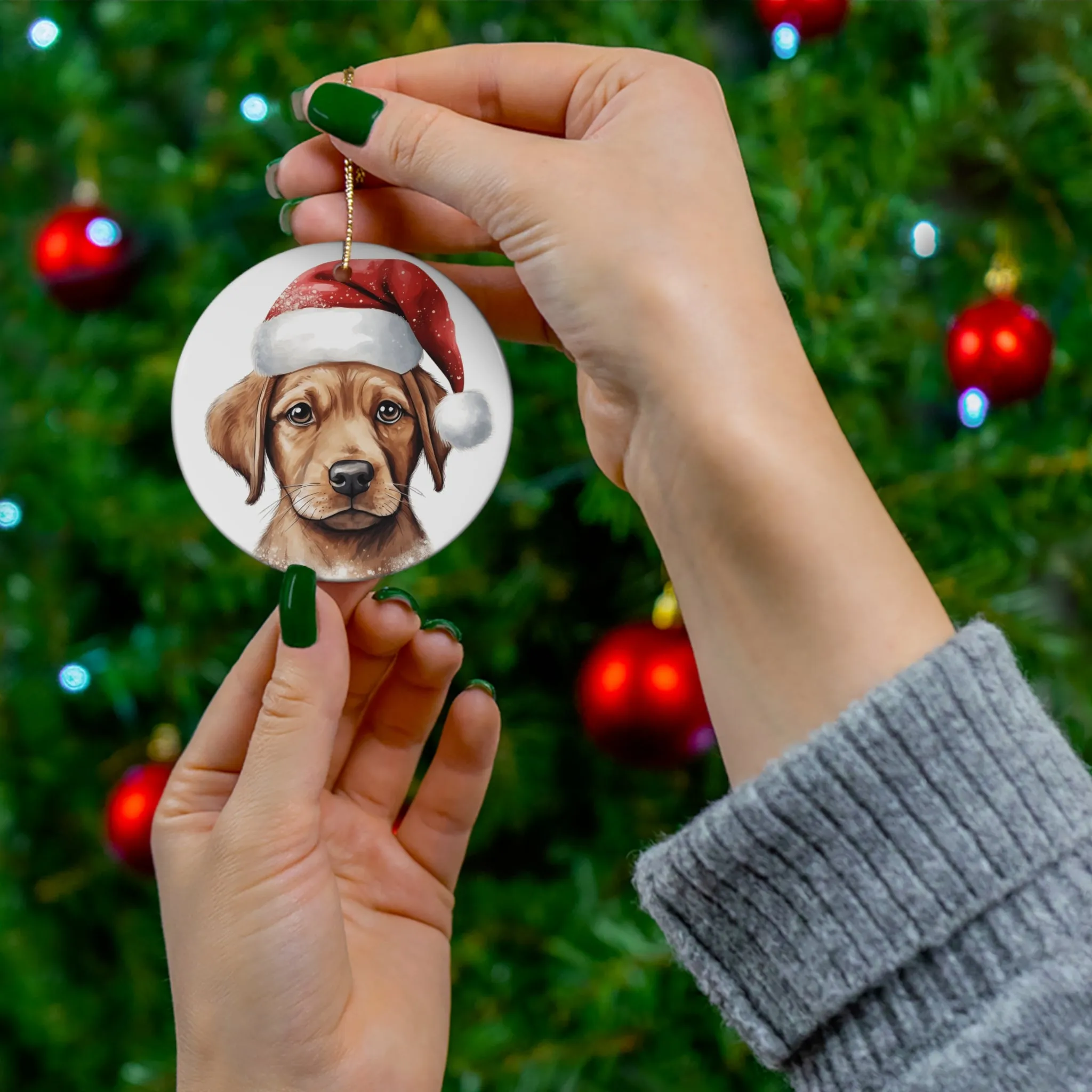 Christmas Dog Ceramic Disc Ornament                Item #944858
