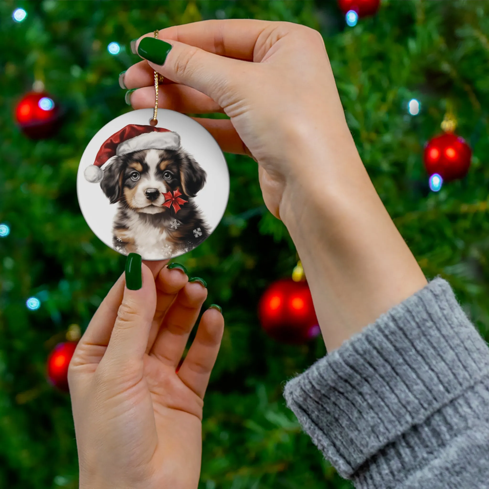 Christmas Dog Ceramic Disc Ornament                Item #981444