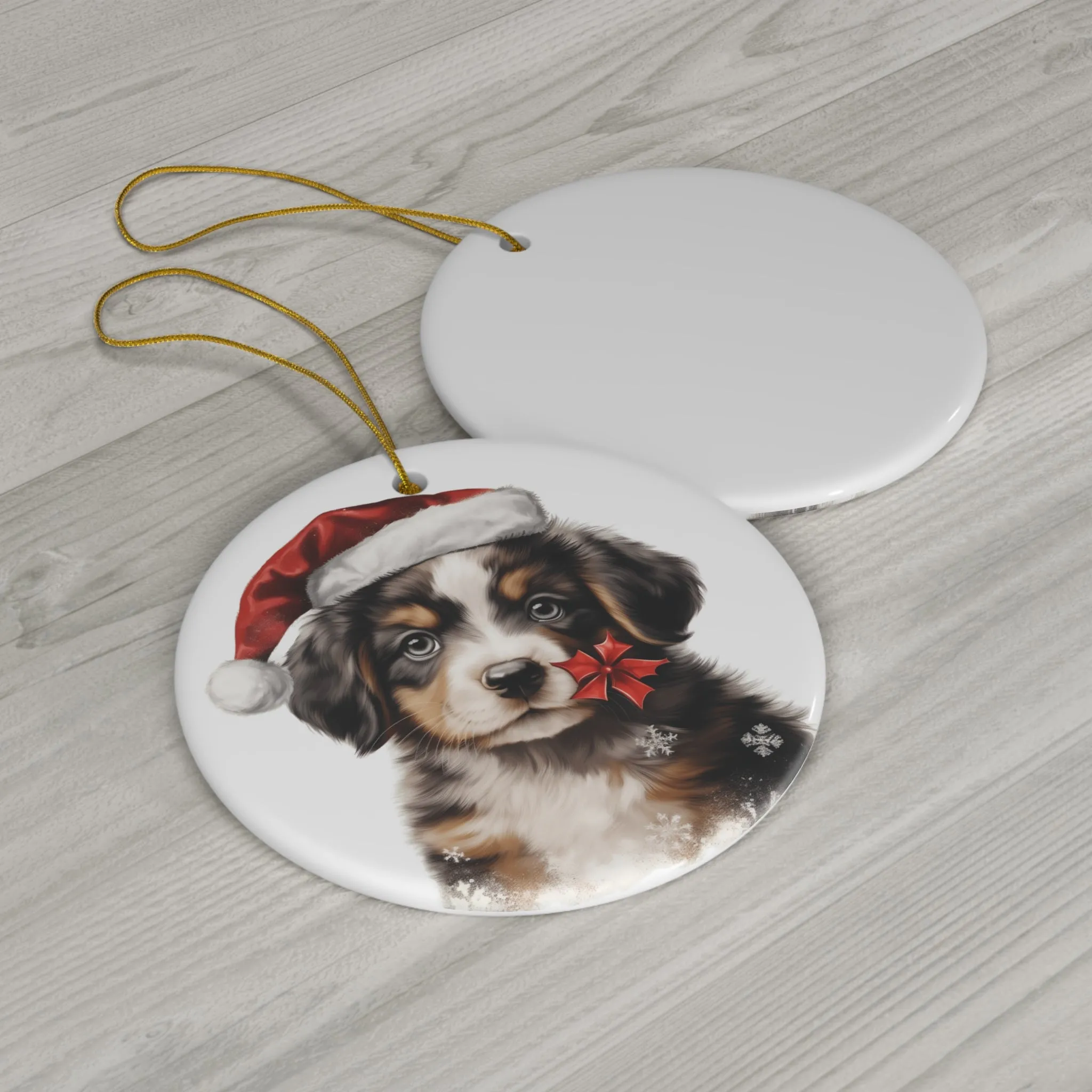 Christmas Dog Ceramic Disc Ornament                Item #981444