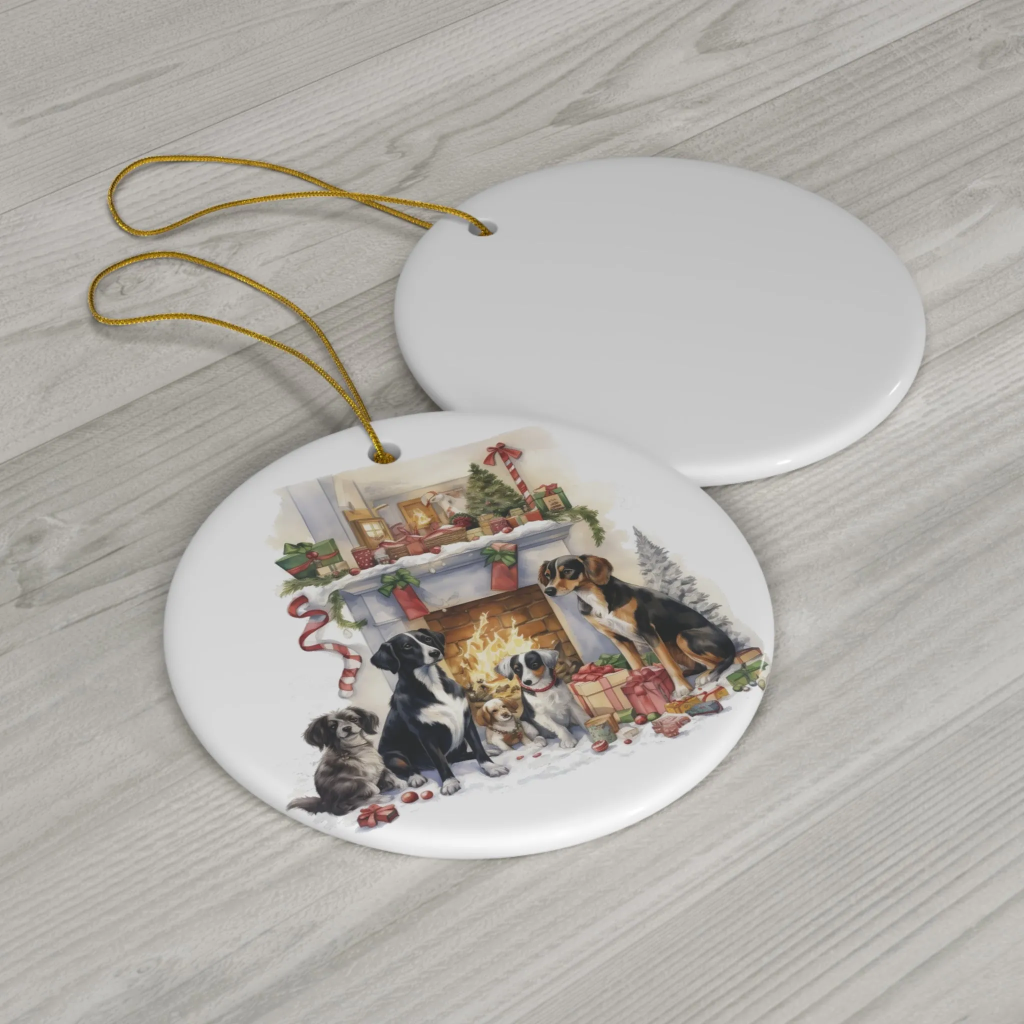 Christmas Dogs Ceramic Disc Ornament                Item #1147474