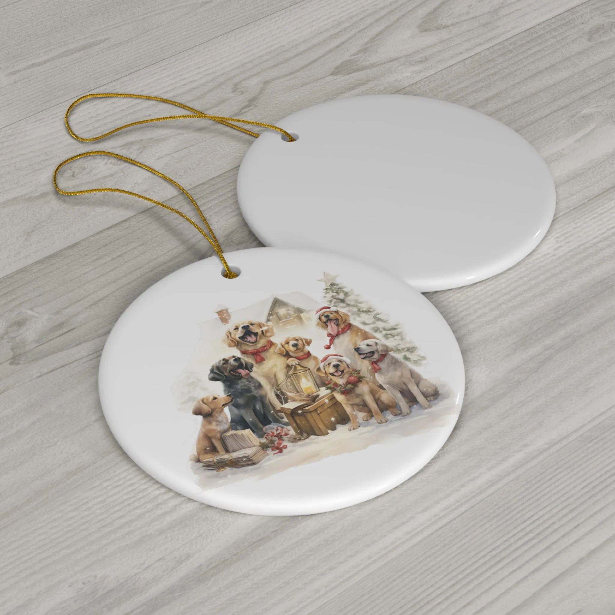 Christmas Dogs Ceramic Disc Ornament               Item #474265