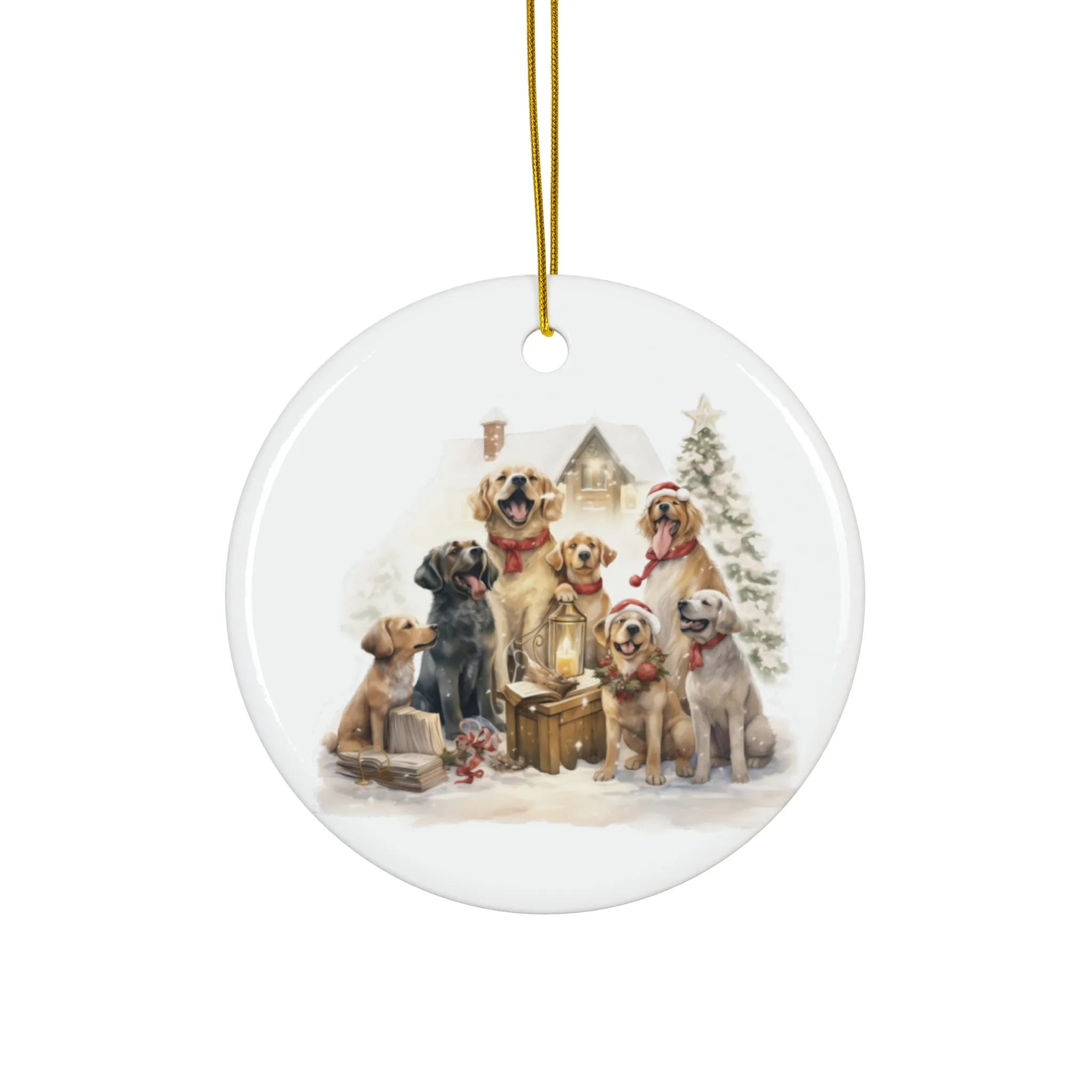 Christmas Dogs Ceramic Disc Ornament               Item #474265