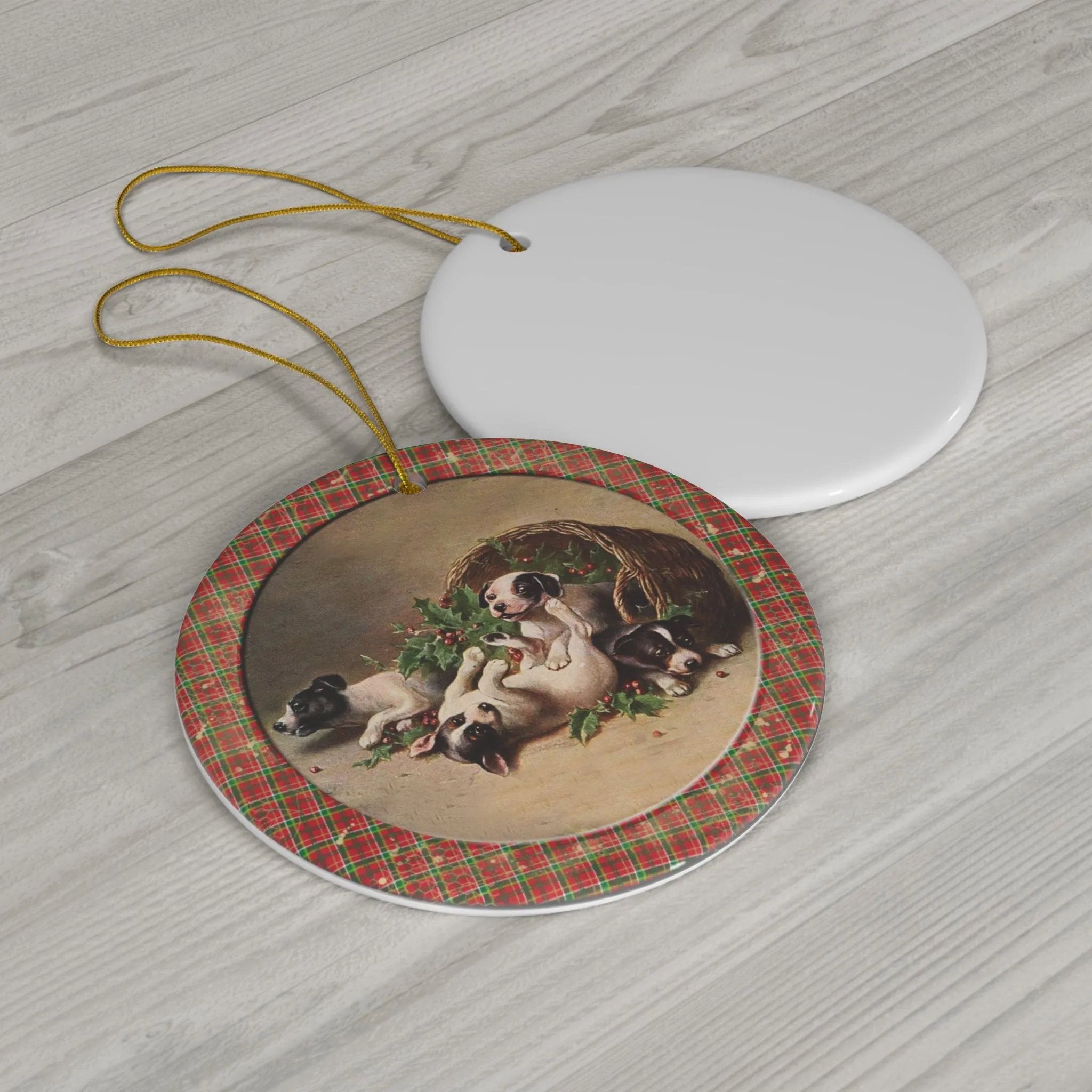 Christmas Dogs Ceramic Disc Ornament       Item #7940757
