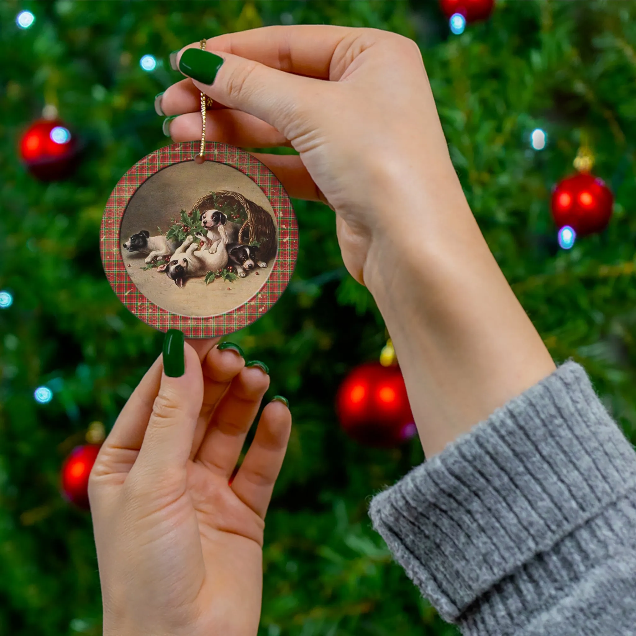 Christmas Dogs Ceramic Disc Ornament       Item #7940757