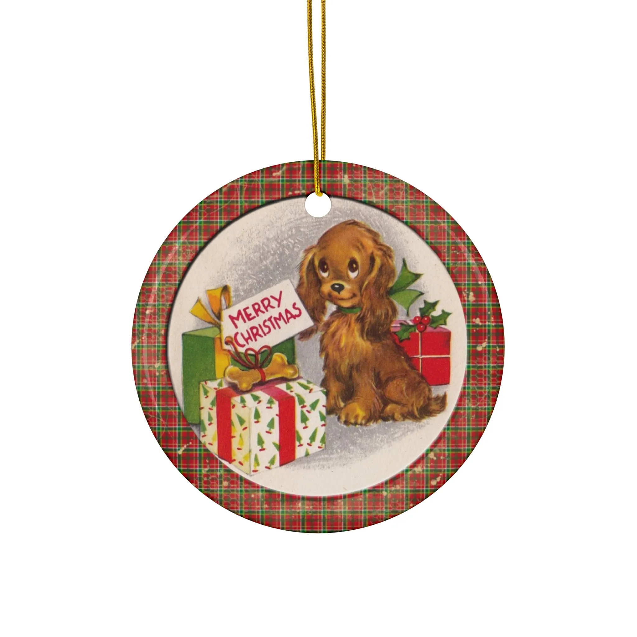 Christmas Pup Ceramic Disc Ornament       Item #3434148