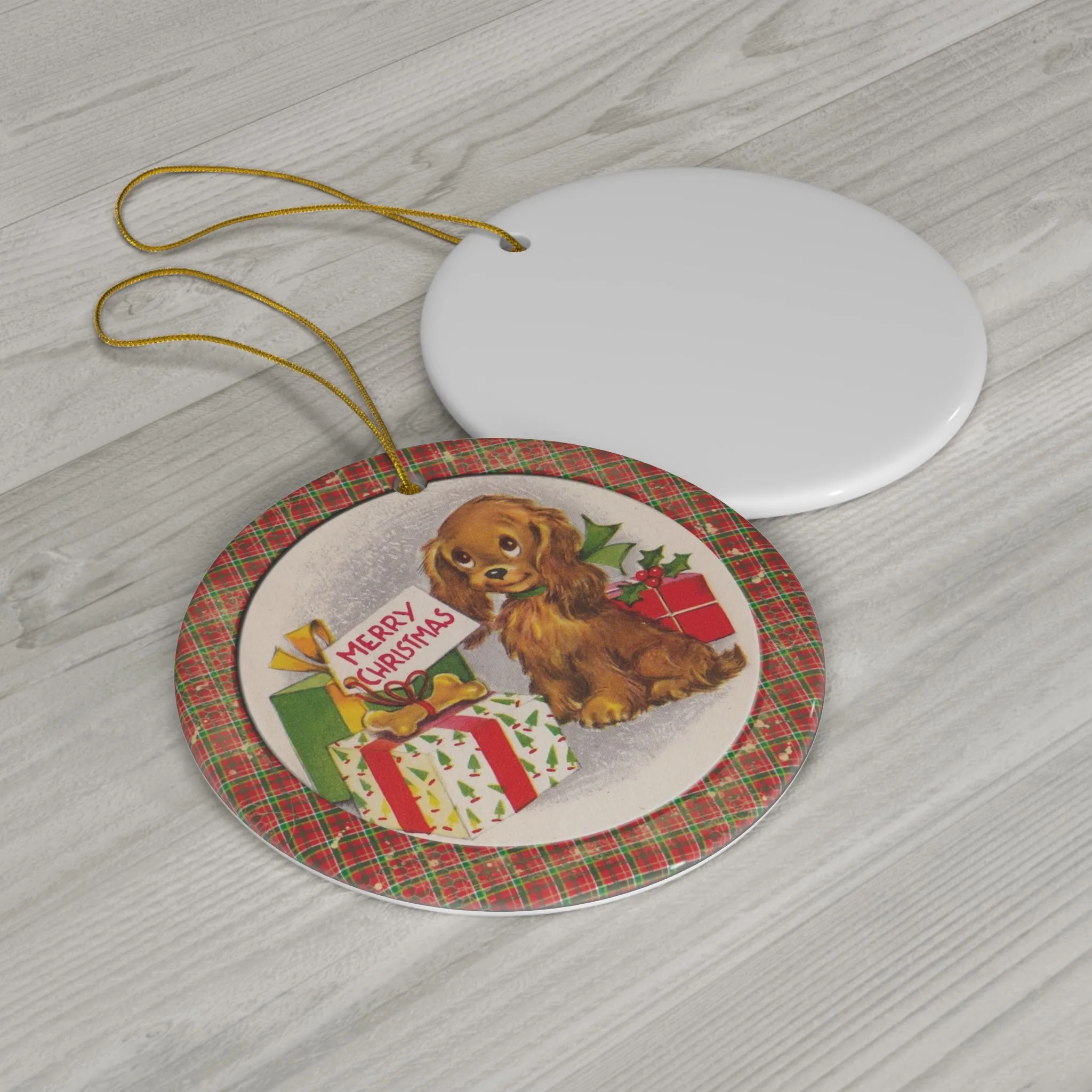 Christmas Pup Ceramic Disc Ornament       Item #3434148
