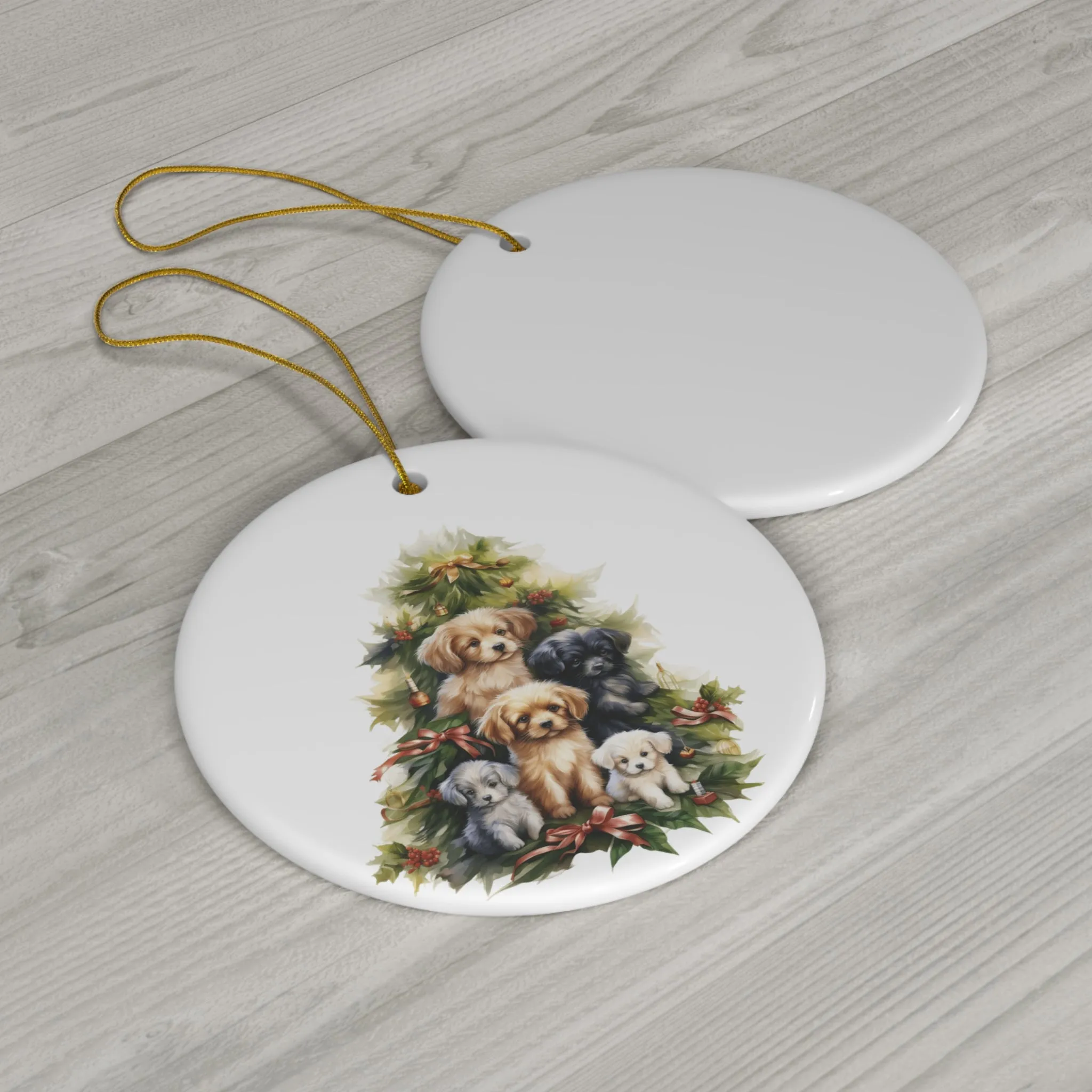 Christmas Tree With Dog Ceramic Disc Ornament              Item #589652