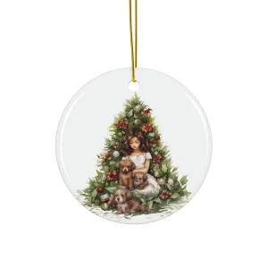 Christmas Tree With Dogs Ceramic Disc Ornament                Item #7472768