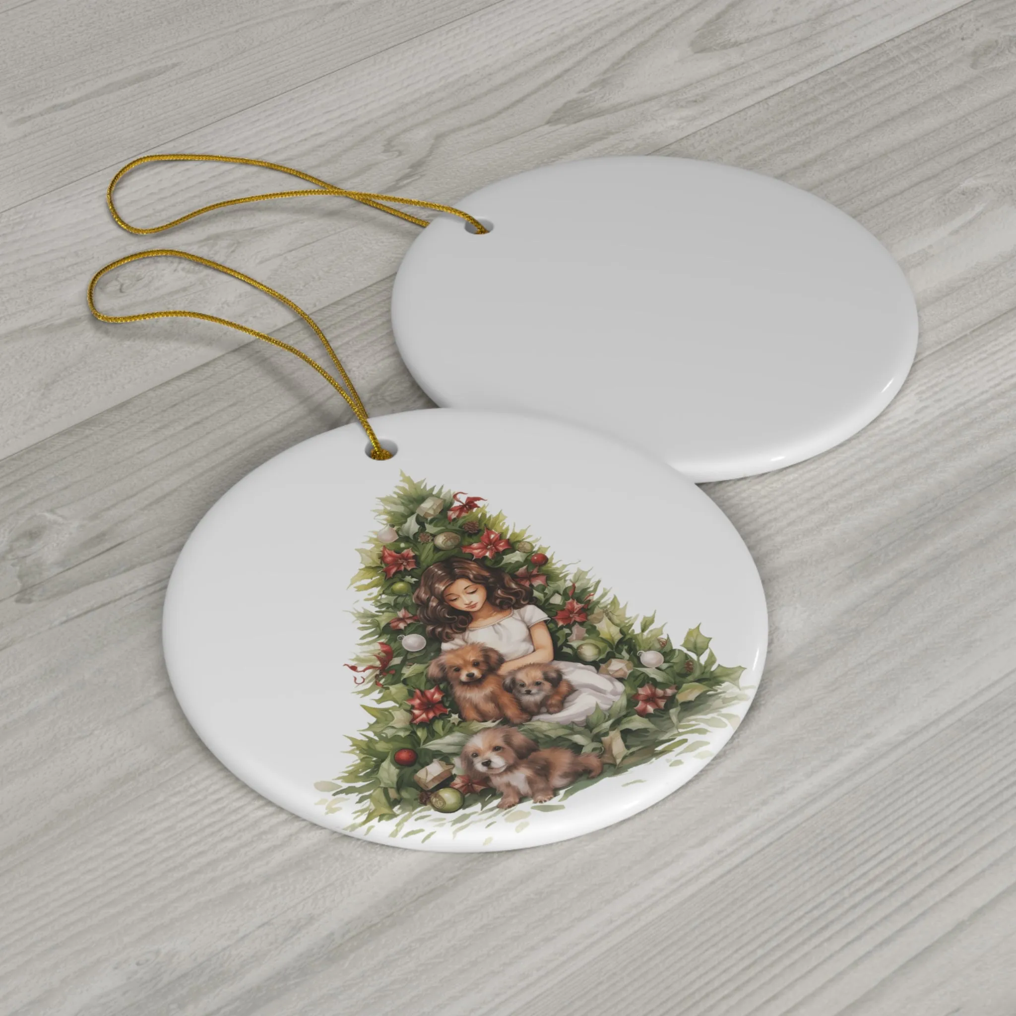 Christmas Tree With Dogs Ceramic Disc Ornament                Item #7472768