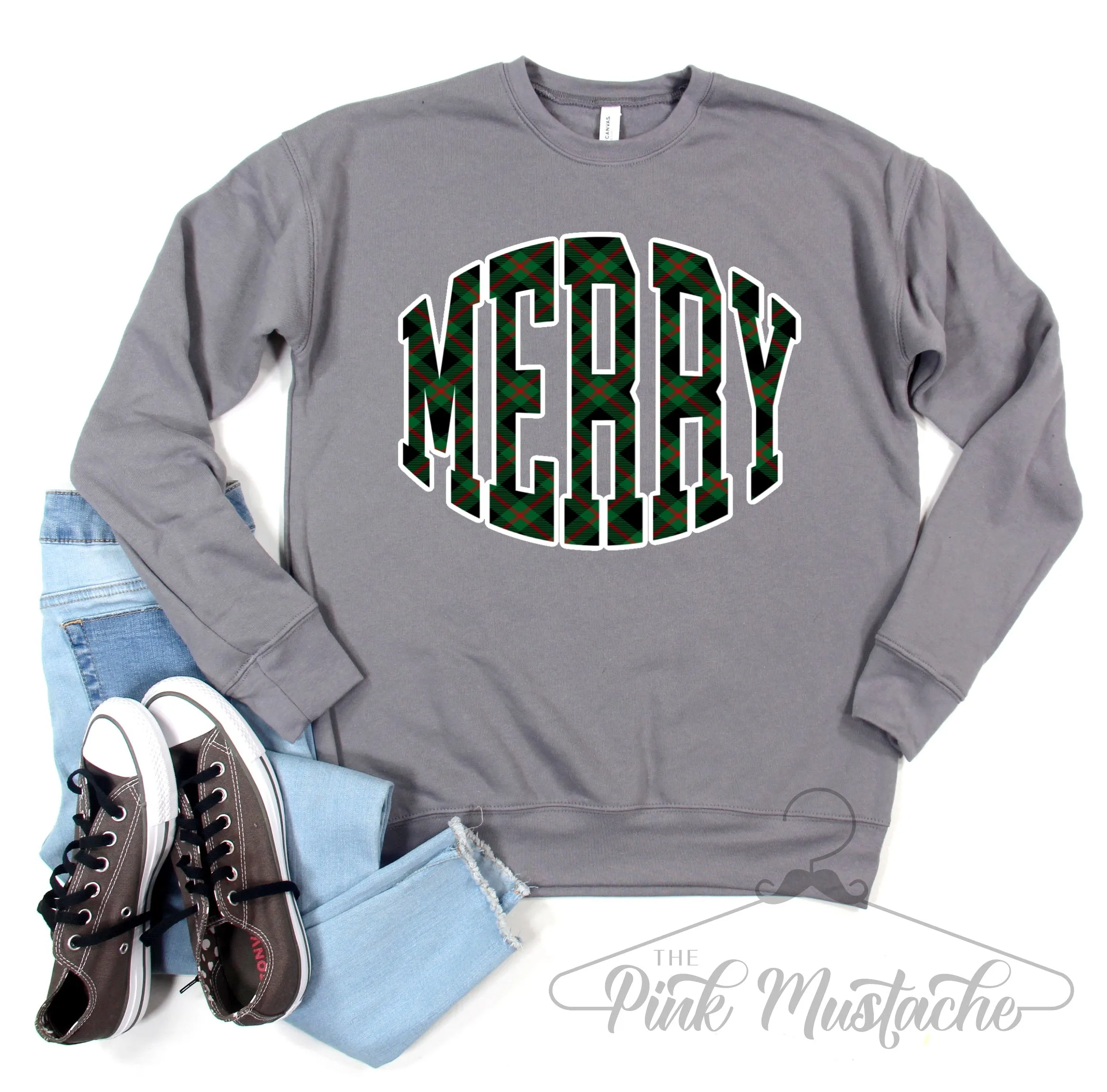 Comfort Colors, Gildan, or Bella Canvas - Merry Plaid Christmas Sweatshirt
