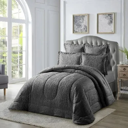 Cotton Co London Jacquard Comforter 5 Piece Queen Grey LNS15