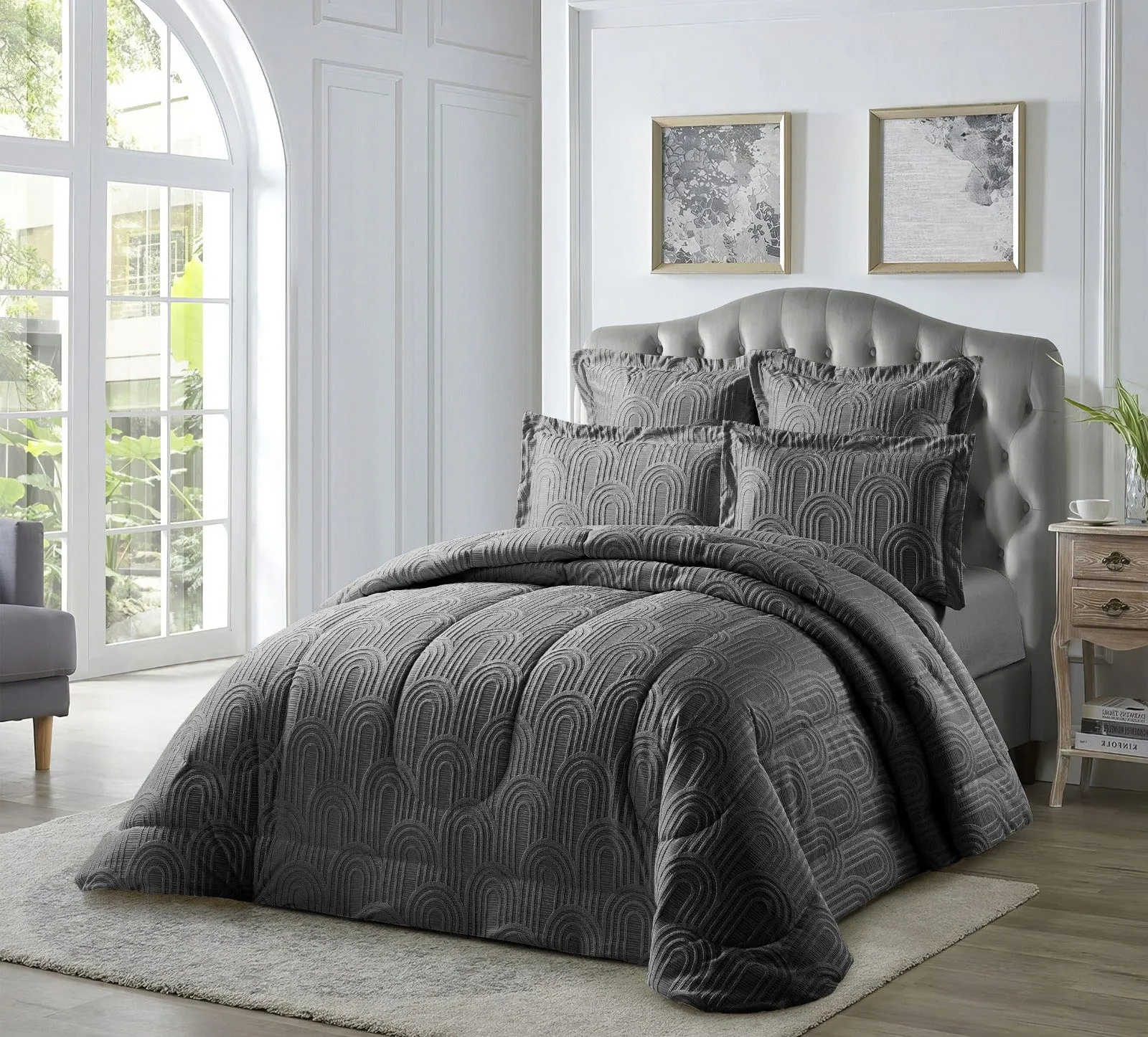 Cotton Co London Jacquard Comforter 5 Piece Queen Grey LNS15