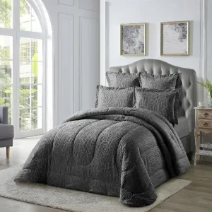 Cotton Co London Jacquard Comforter 5 Piece Queen Grey LNS15