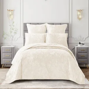 Cotton Co Oslo Queen Velvet Frost Reversible Luxury Quilt 5 Piece White OSW01
