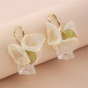 Crystal & Pearl Mesh Leaf Bow Drop Earrings
