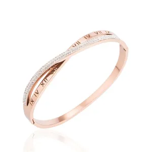 Cubic Zirconia & 18K Rose Gold-Plated Cross & Roman Numeral Bangle
