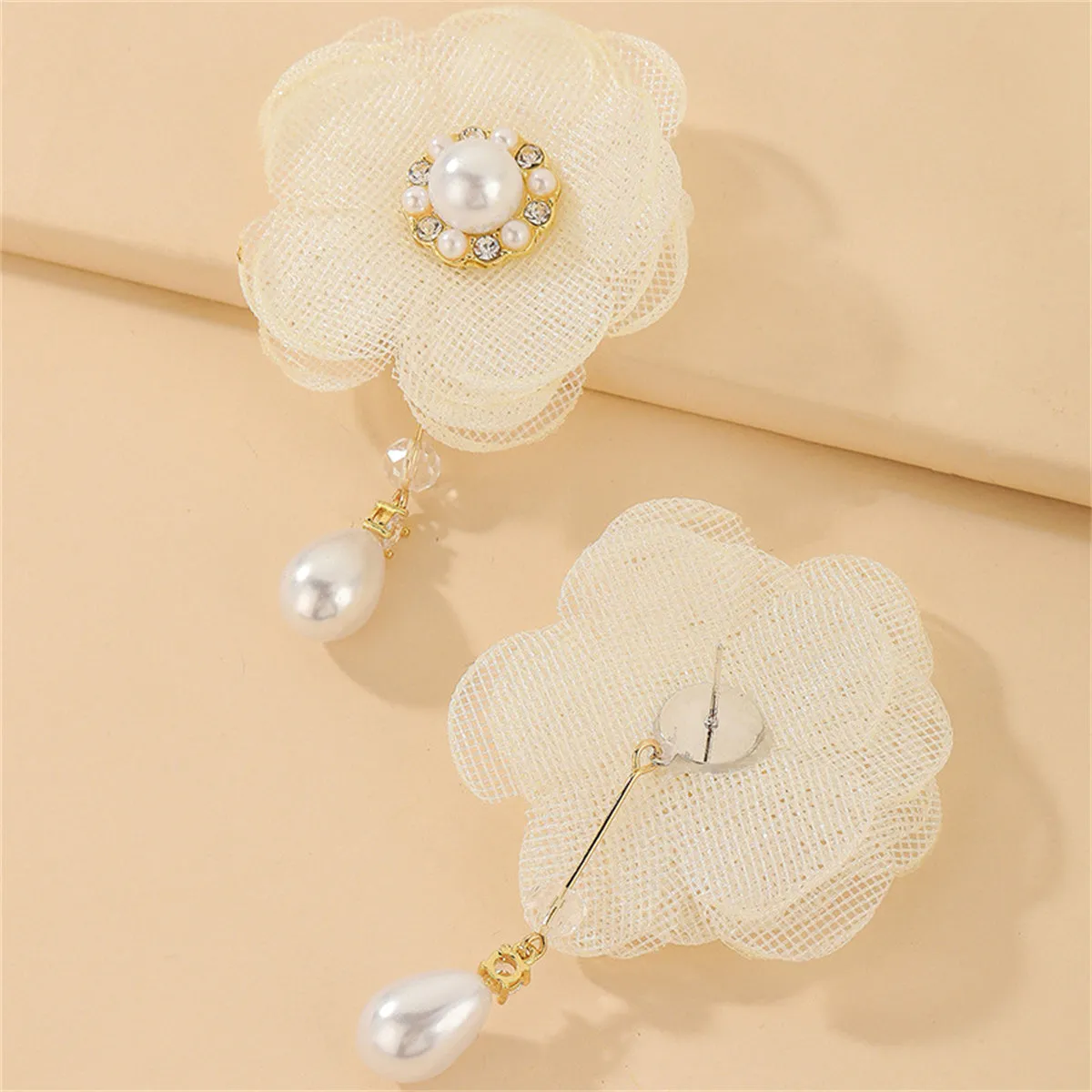 Cubic Zirconia & Pearl 18K Gold-Plated Flower Drop Earrings