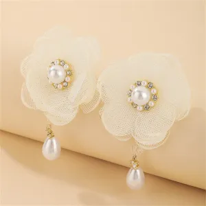 Cubic Zirconia & Pearl 18K Gold-Plated Flower Drop Earrings