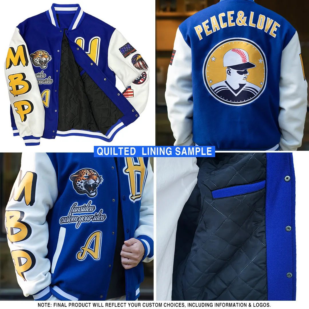 Custom Black Old Gold Psychedelic Skeleton Metal Apparel Dark Art 3D Bomber Full-Snap Varsity Letterman Jacket