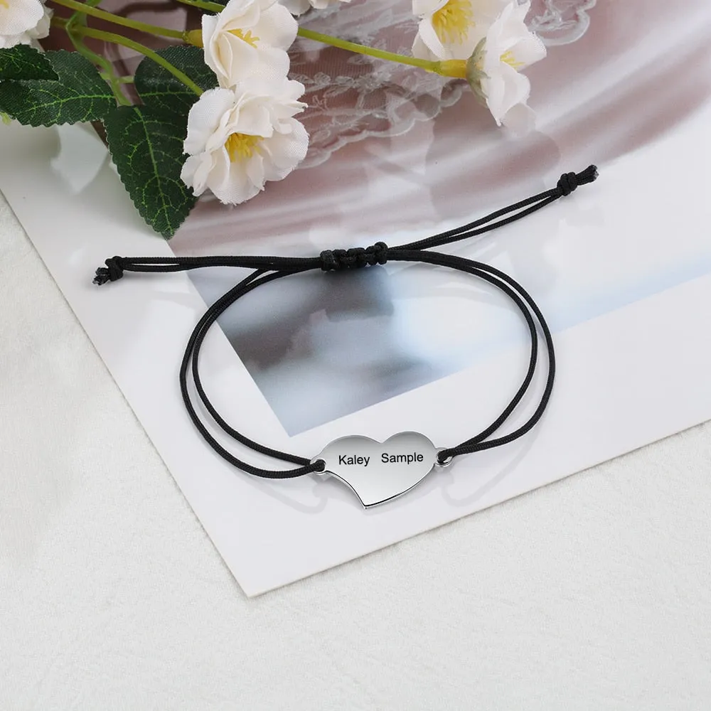 Customized Engraved 2 Names Braided Rope Bracelets For Women