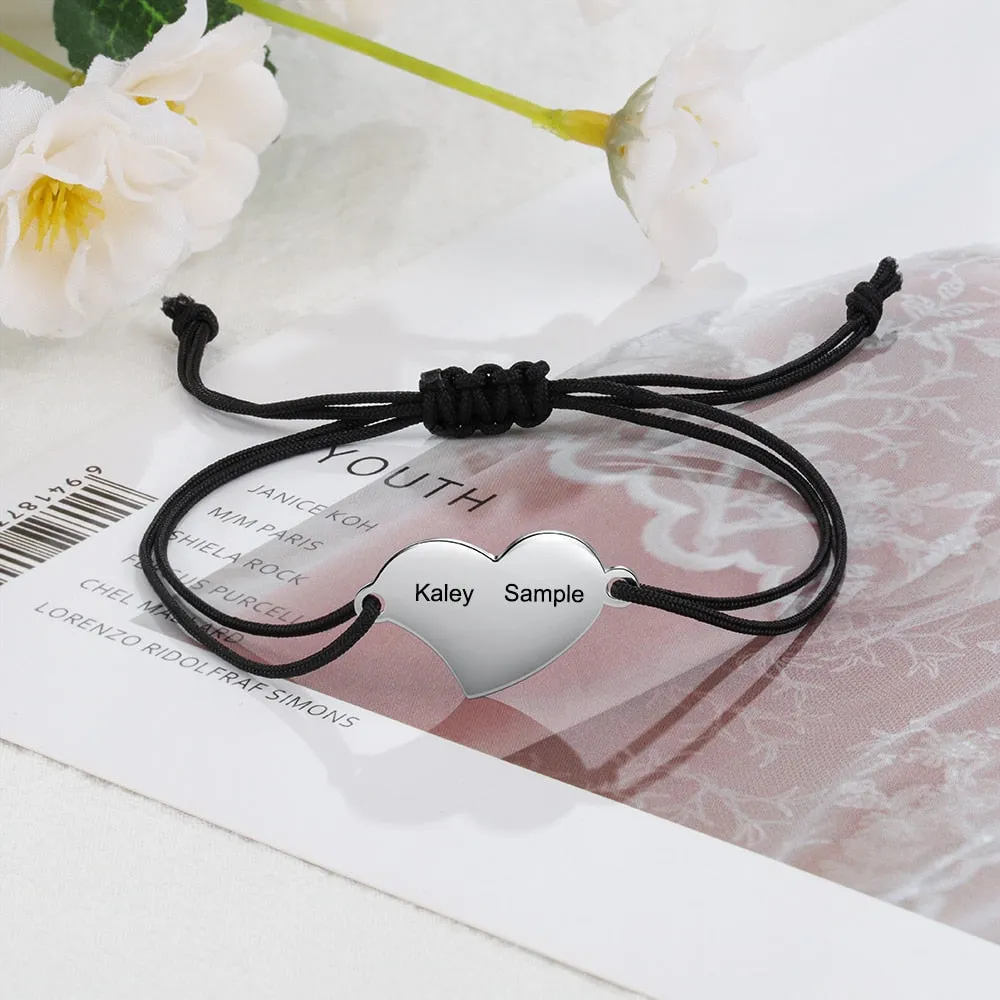 Customized Engraved 2 Names Braided Rope Bracelets For Women