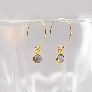 Dainty Amethyst Bezel Earrings |  Gold Filled Minimalist Earrings