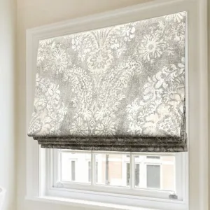 Damask Classic Grey Linen Flat Roman Shade