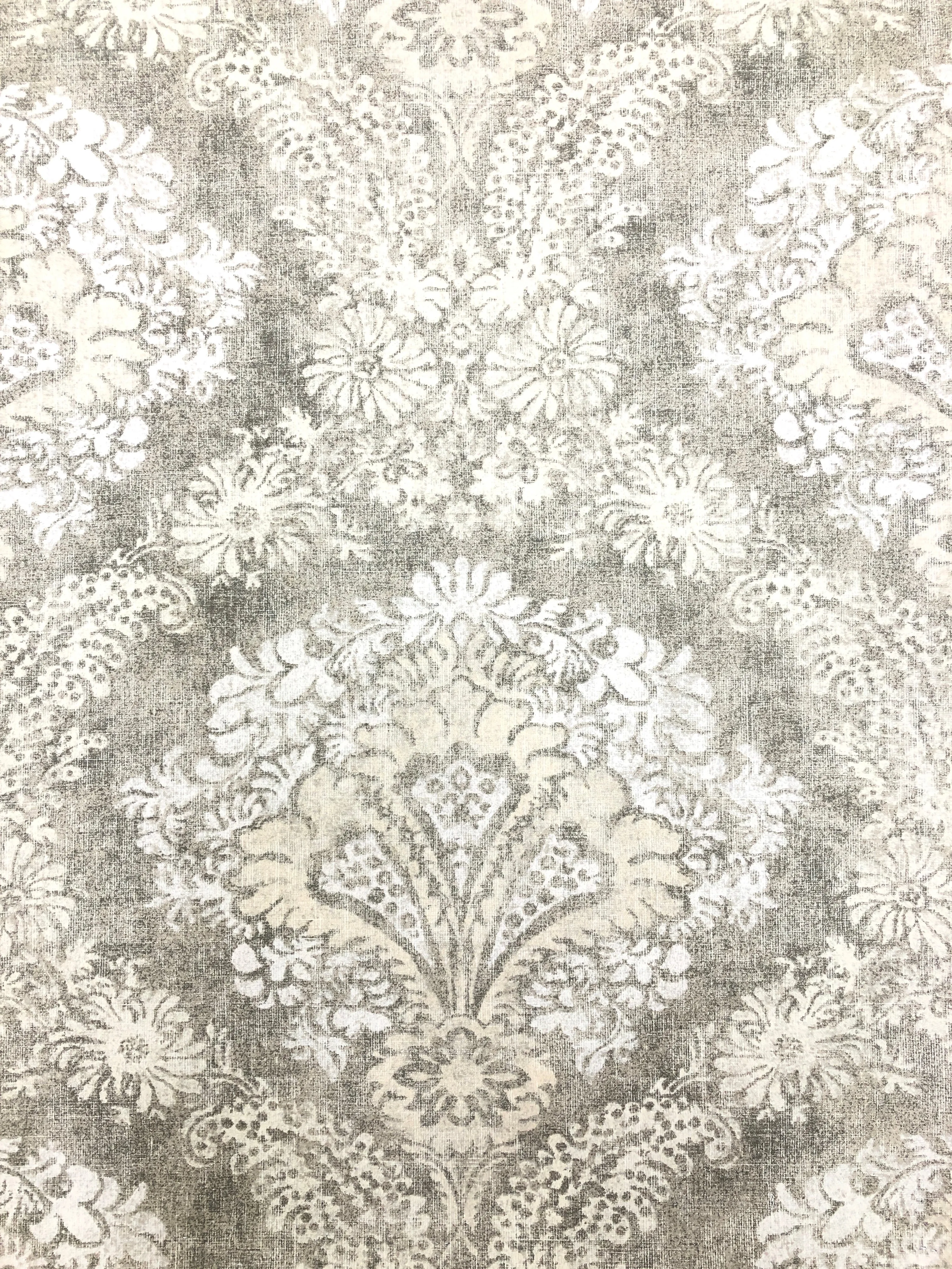 Damask Classic Grey Linen Flat Roman Shade