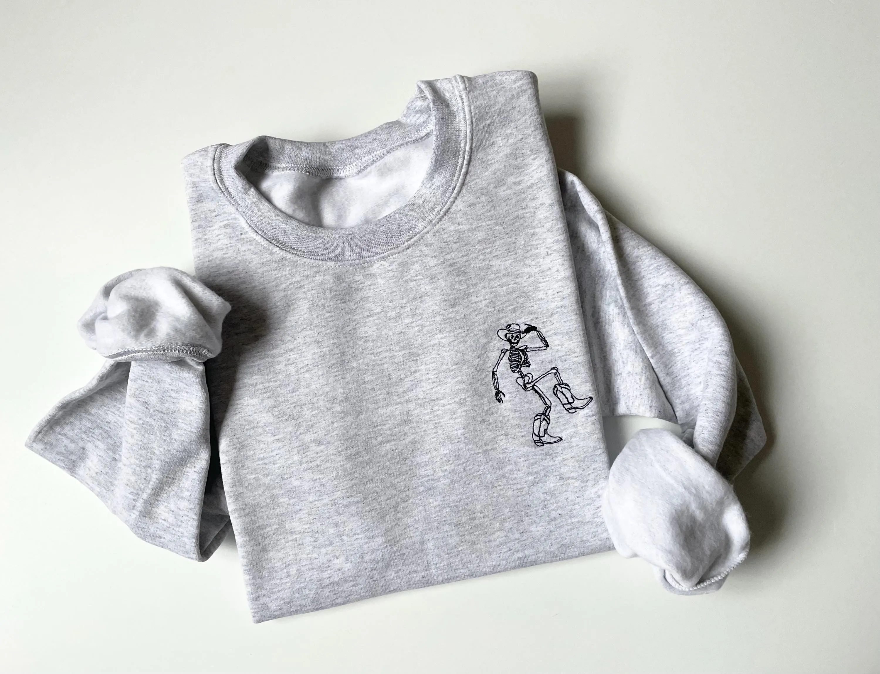 Dancing Skeleton Embroidered Halloween Crewneck