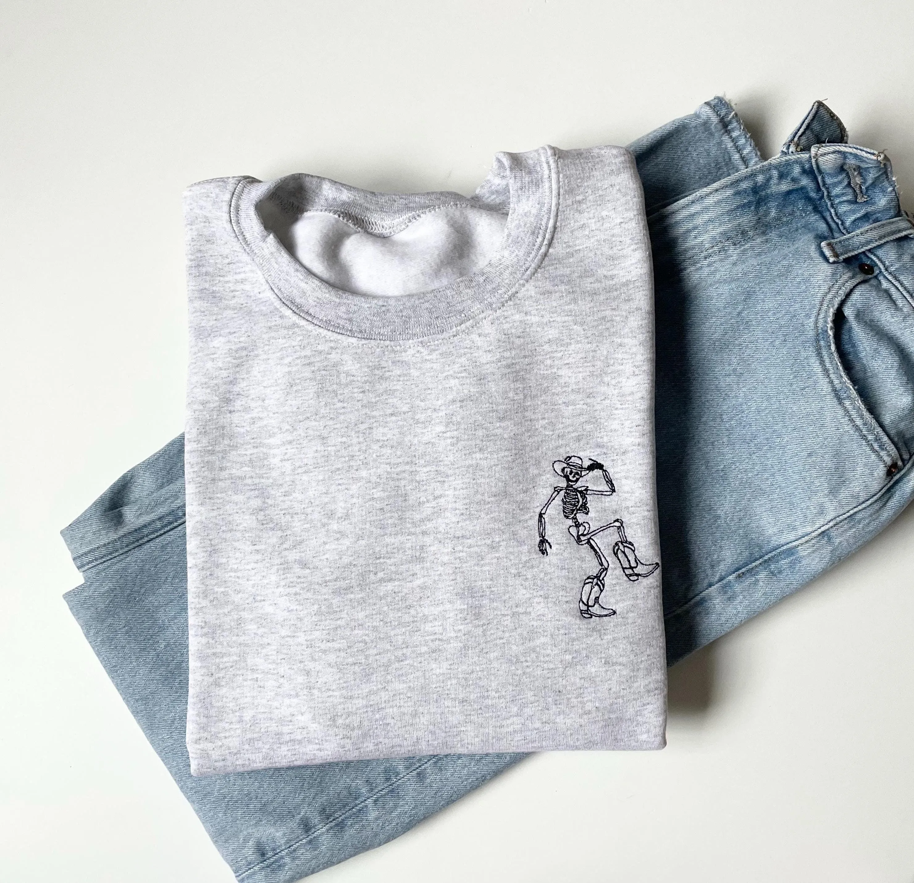Dancing Skeleton Embroidered Halloween Crewneck