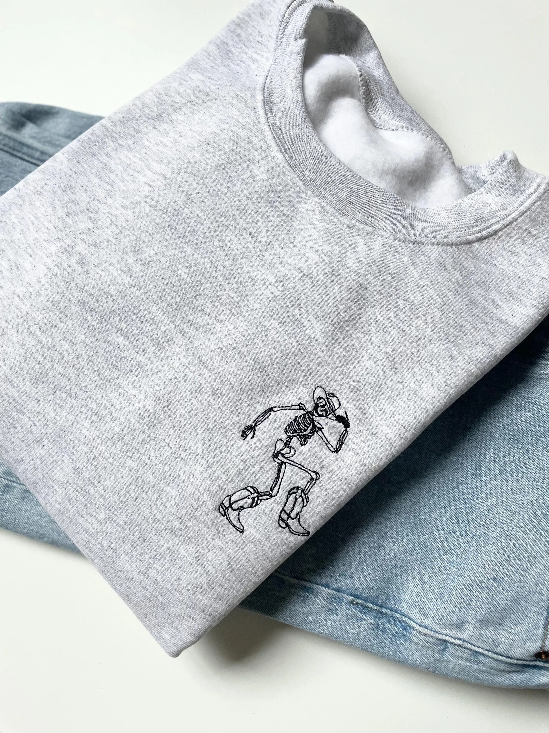 Dancing Skeleton Embroidered Halloween Crewneck
