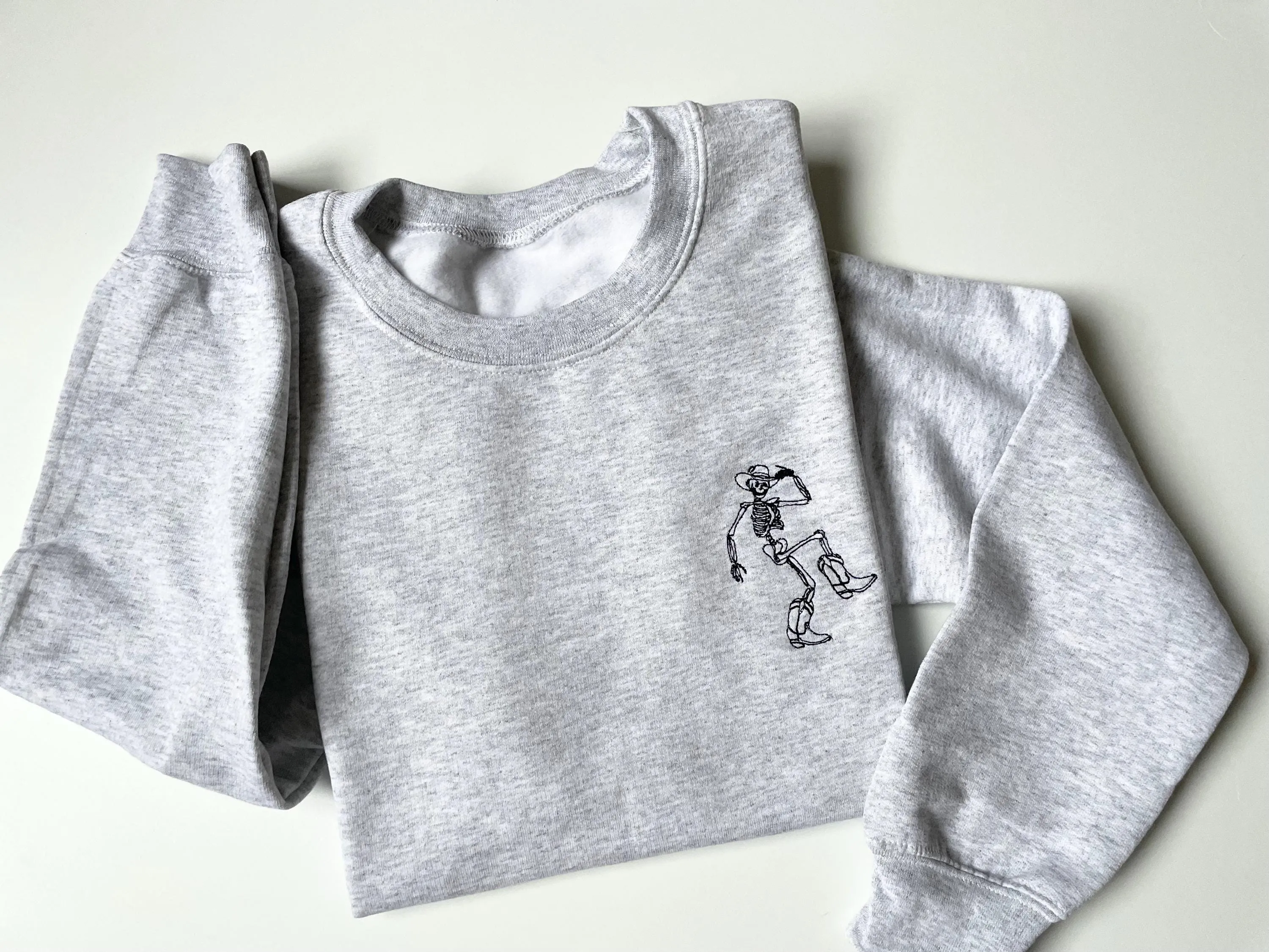 Dancing Skeleton Embroidered Halloween Crewneck