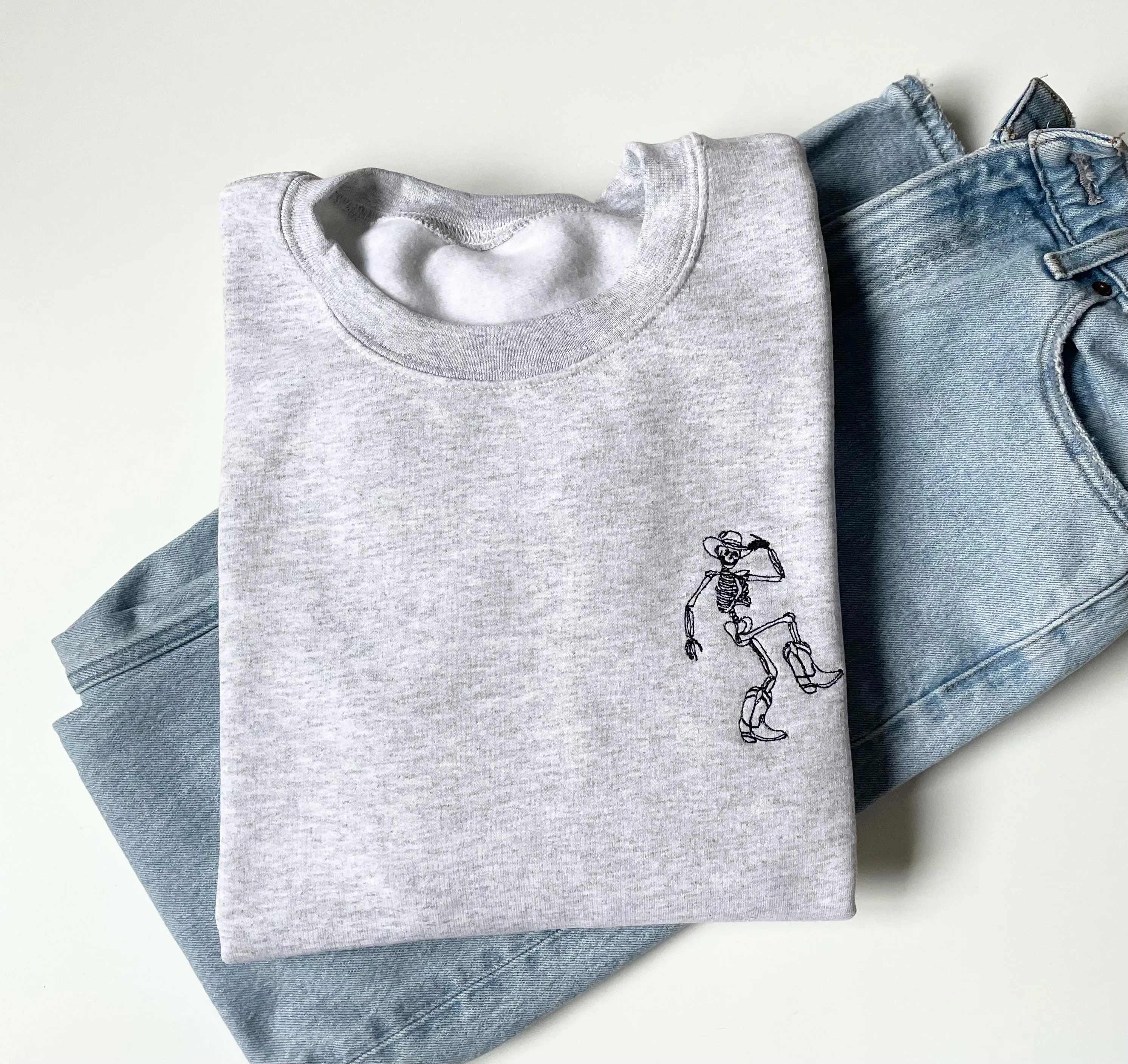 Dancing Skeleton Embroidered Halloween Crewneck