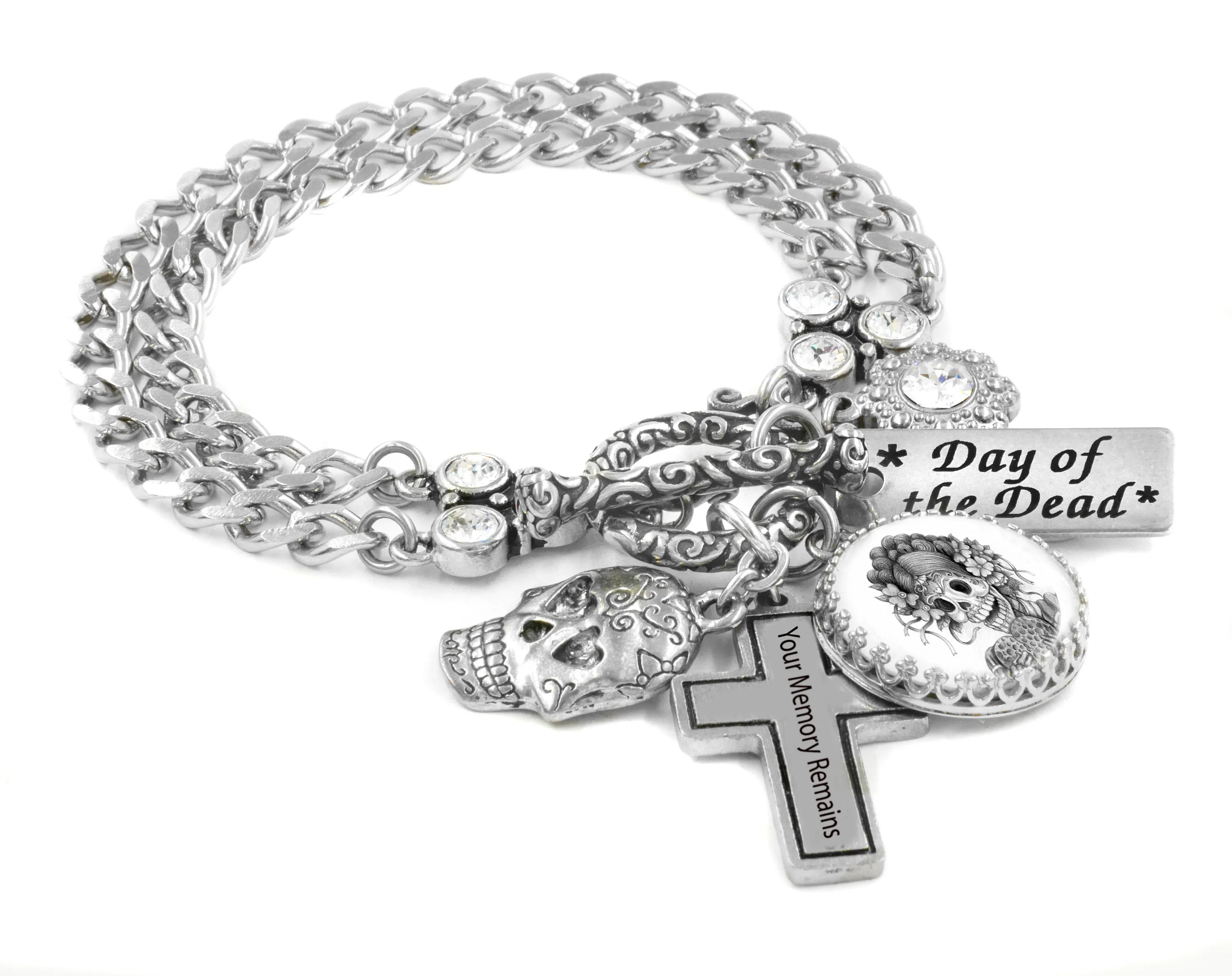 Day of the Dead Charm Bracelet, Black and White