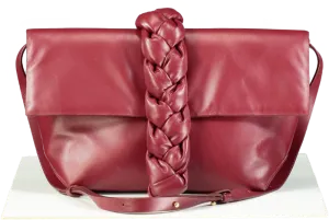 DeMellier Burgundy Leather Verona Braided Calfskin Clutch Bag with shoulder strap In Ruby Smooth