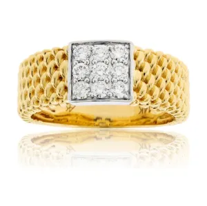 Diamond Cluster & Gold Bubble Braid Texture Band