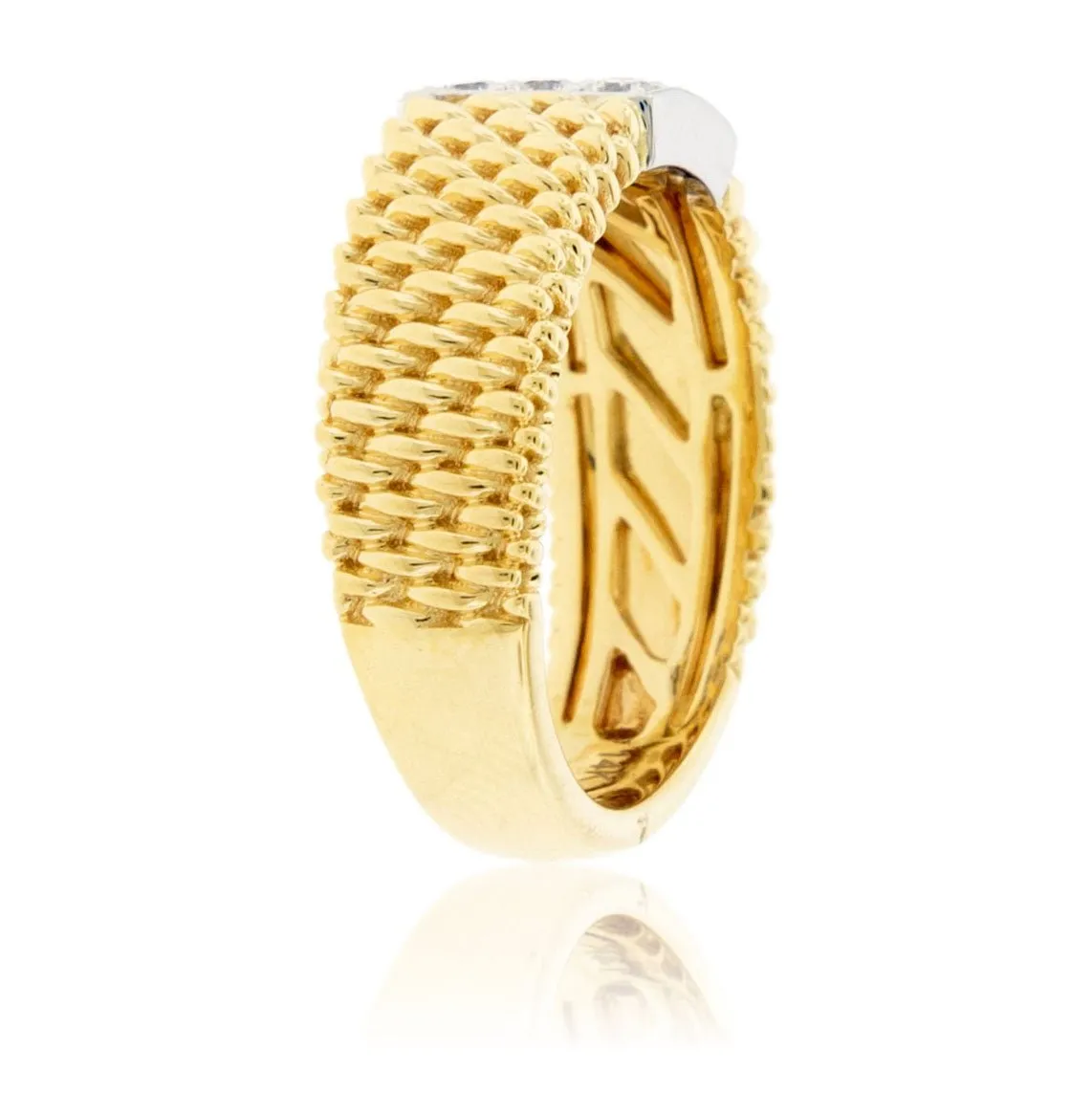 Diamond Cluster & Gold Bubble Braid Texture Band