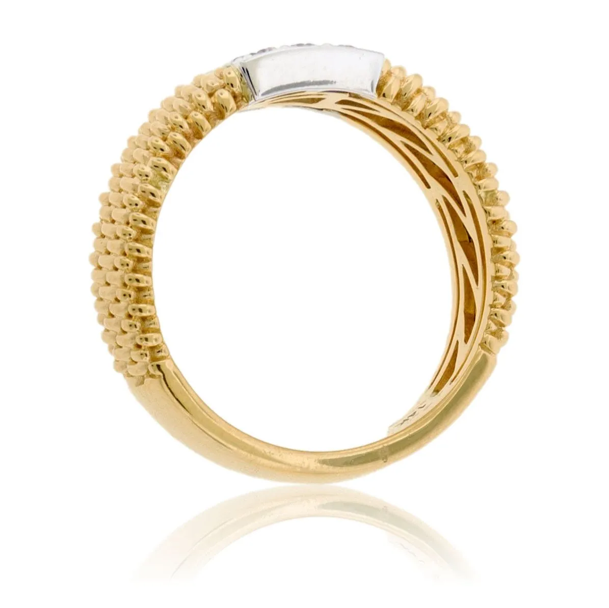 Diamond Cluster & Gold Bubble Braid Texture Band