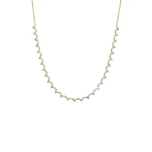 Diamond Three Prong Solitaire Chain Tennis Necklace 14K