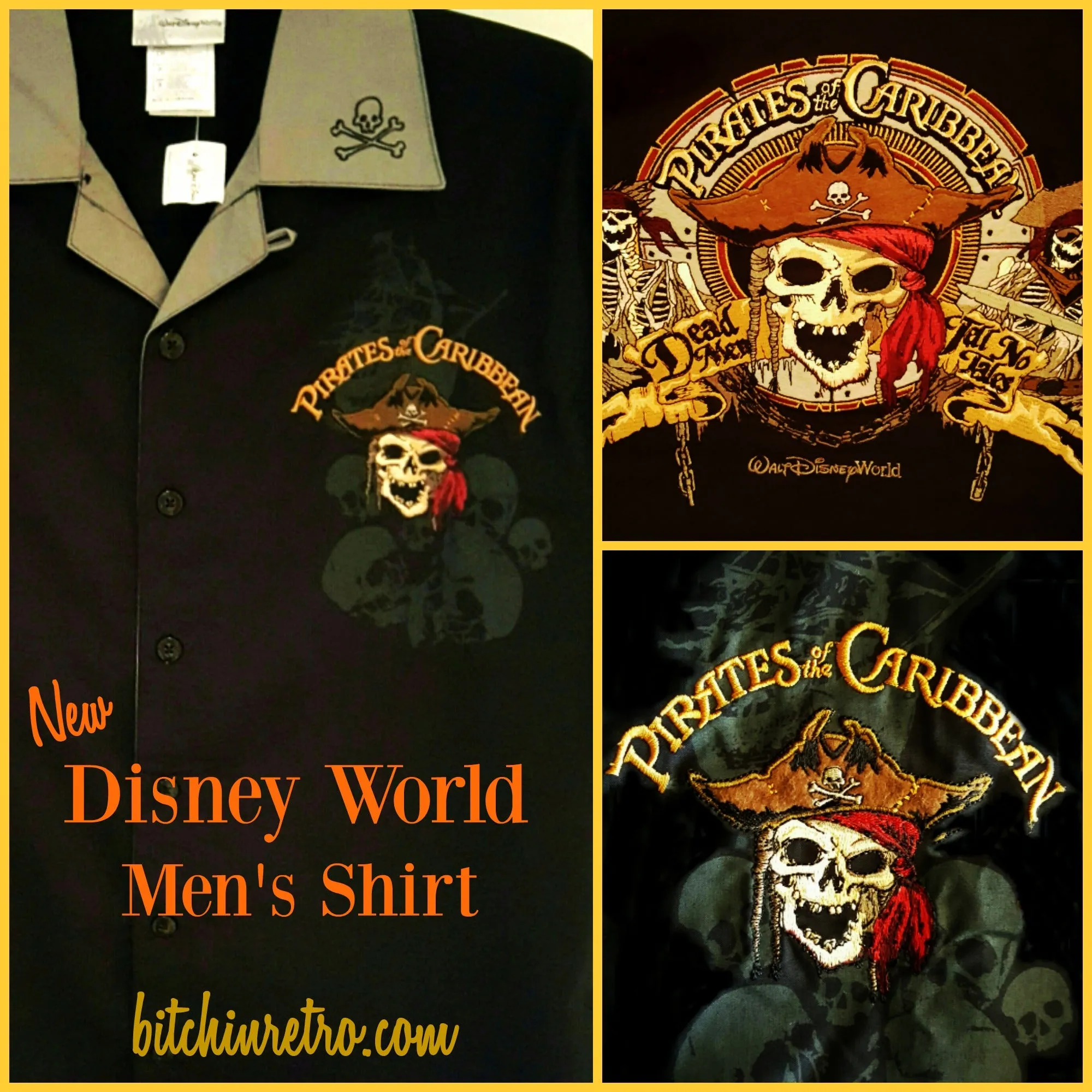 Disney Pirates of The Caribbean Shirt Mens Small Embroidered Button Down