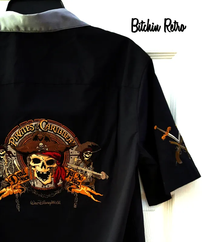 Disney Pirates of The Caribbean Shirt Mens Small Embroidered Button Down