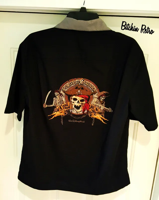 Disney Pirates of The Caribbean Shirt Mens Small Embroidered Button Down