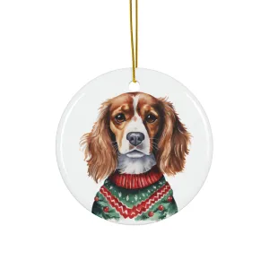 Dog With Christmas Sweater Ceramic Disc Ornament              Item #3445509