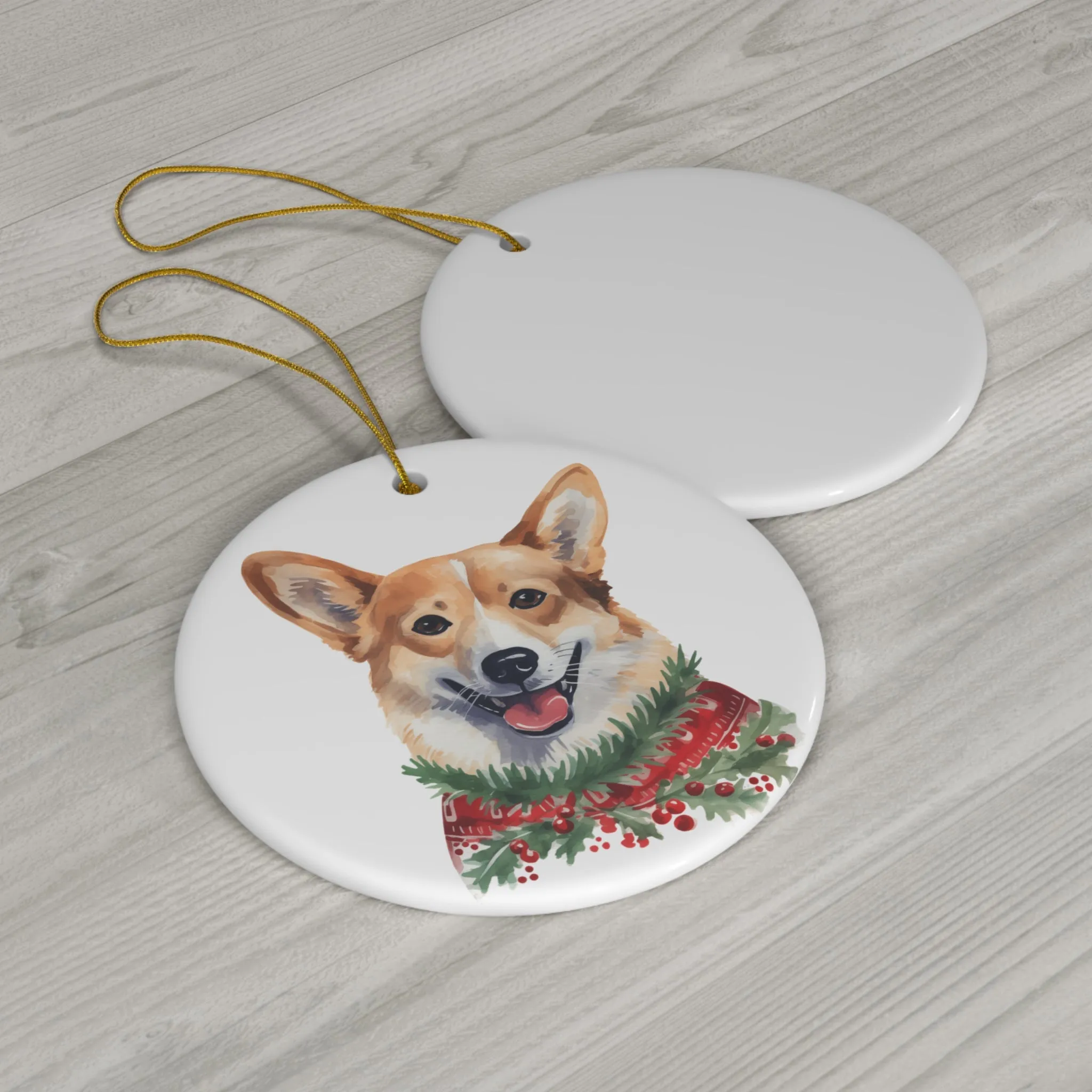 Dog With Christmas Sweater Ceramic Disc Ornament              Item #4715511