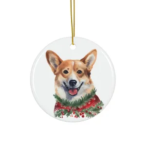 Dog With Christmas Sweater Ceramic Disc Ornament              Item #4715511