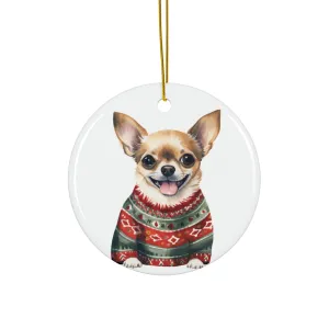 Dog With Christmas Sweater Ceramic Disc Ornament              Item #5194485