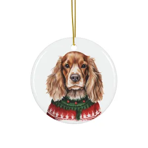 Dog With Christmas Sweater Ceramic Disc Ornament               Item #6376372
