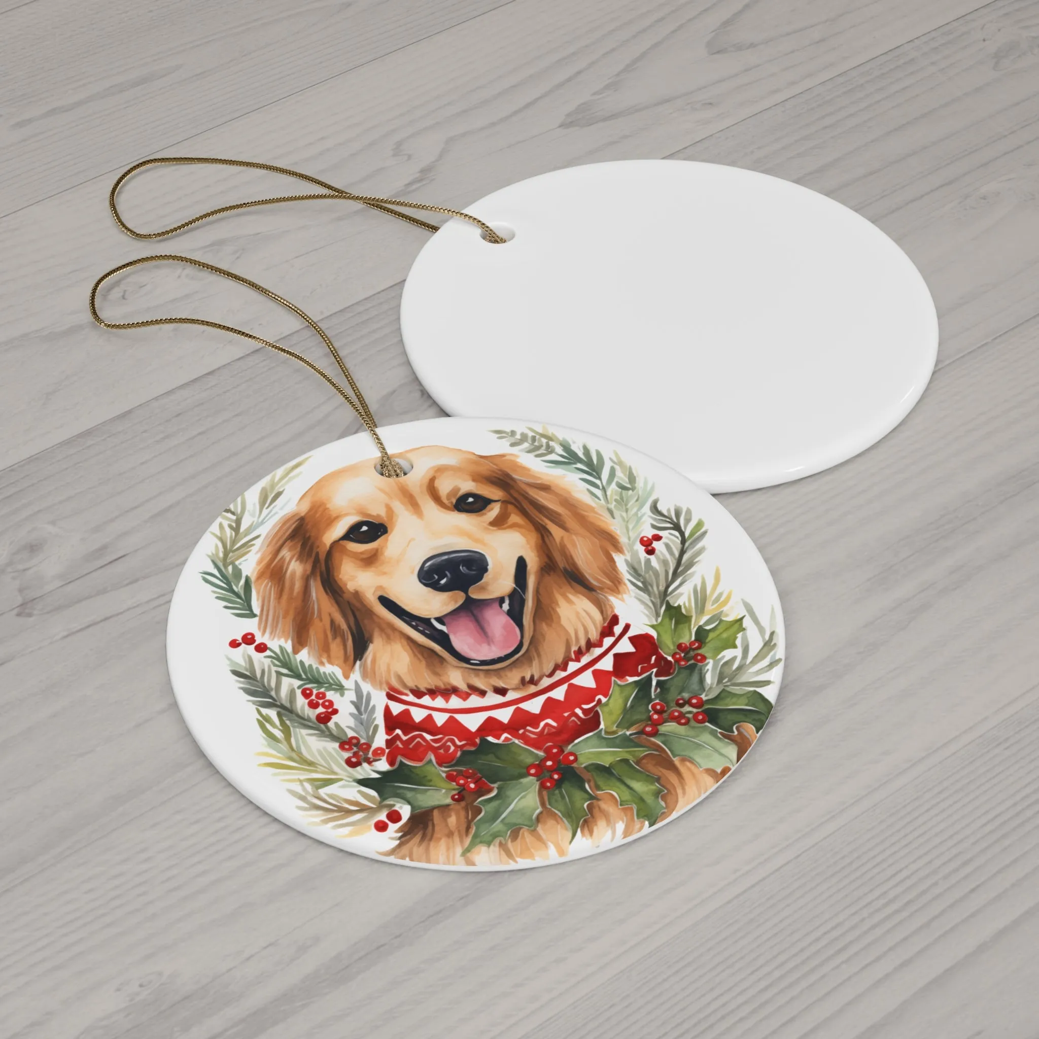 Dog With Christmas Sweater Ceramic Disc Ornament           Item #7757905