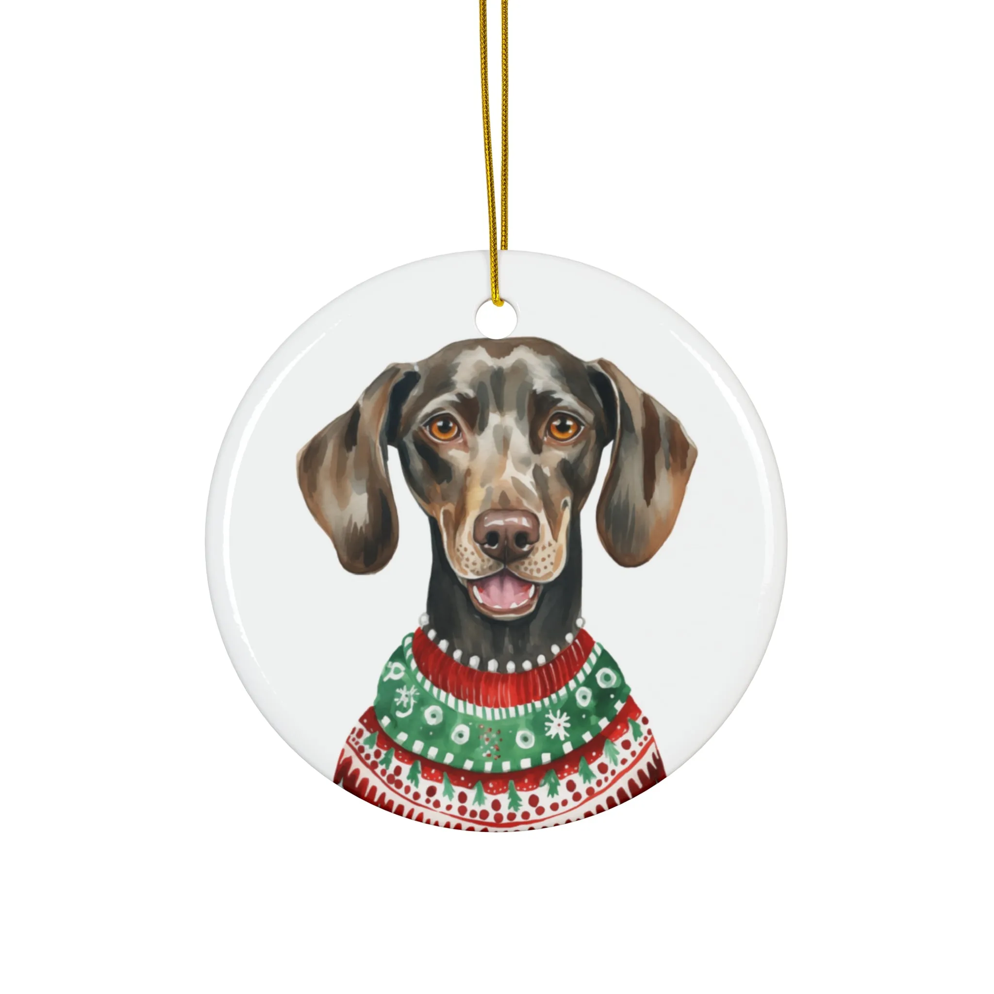 Dog With Christmas Sweater Ceramic Disc Ornament            Item #9692281