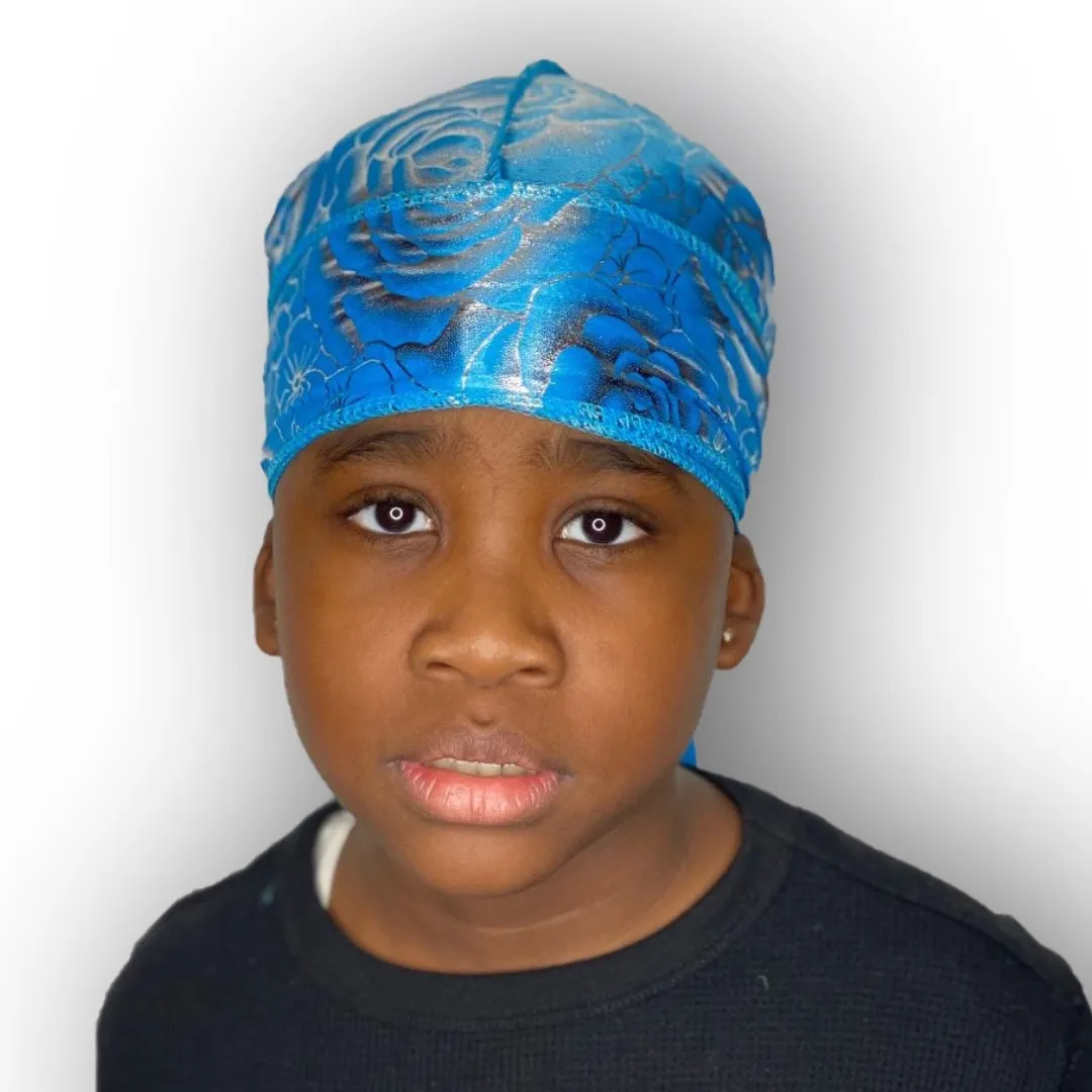 DUtheRAGthing Baby Blue "Rose" Silky Graphic Durag